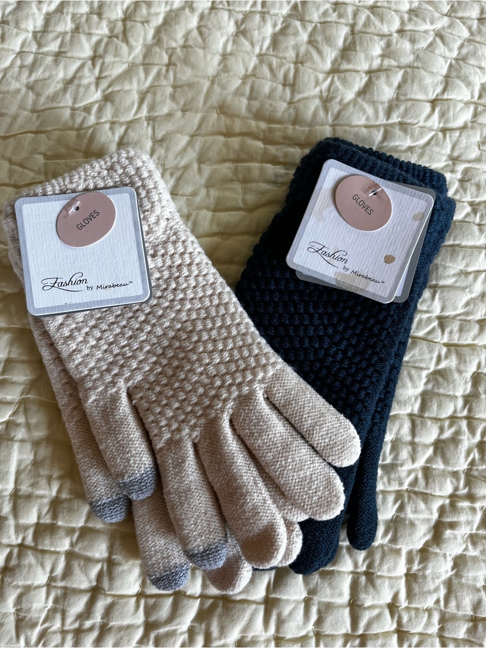 Fashion by Mirabeau, two pairs of plush gloves with touch-screen index finger.